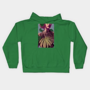 Woman in Monstera Deliciosa Leaves Kids Hoodie